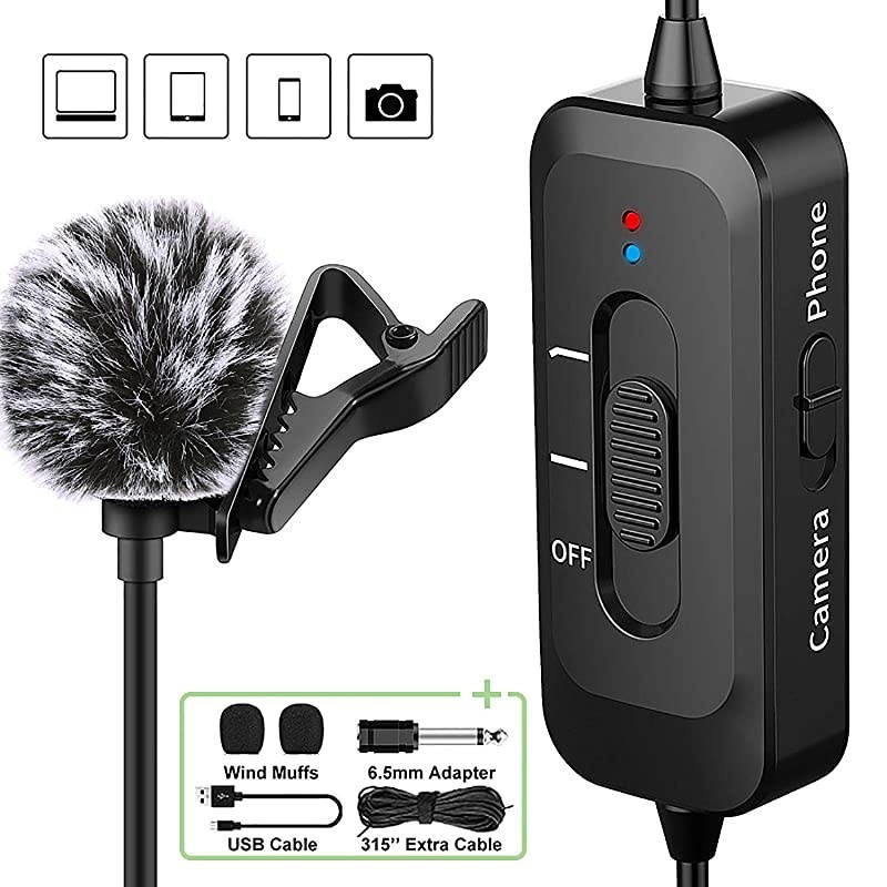 Microphone Rechargeable Omnidirectional Clip On Lapel Mic with LED Indicator for Recording Interview VloggingCamera DSLR Smartphone Laptop with Noise Cancellation