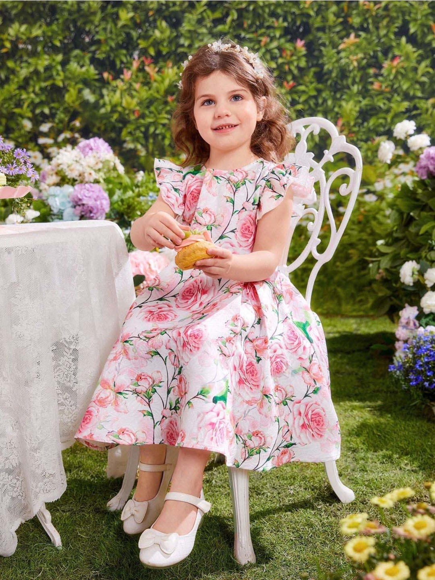 Bolly Lounge Girls Pink & White Floral Dress