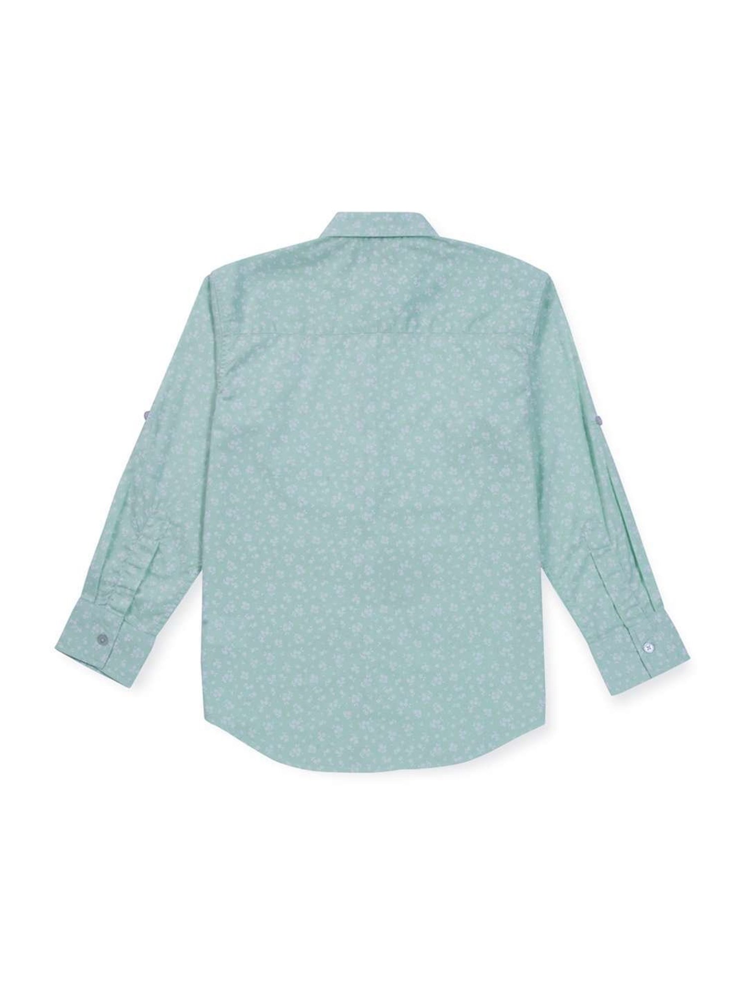 Palm Tree Kids Blue Cotton Printed Full Sleeves Shirt