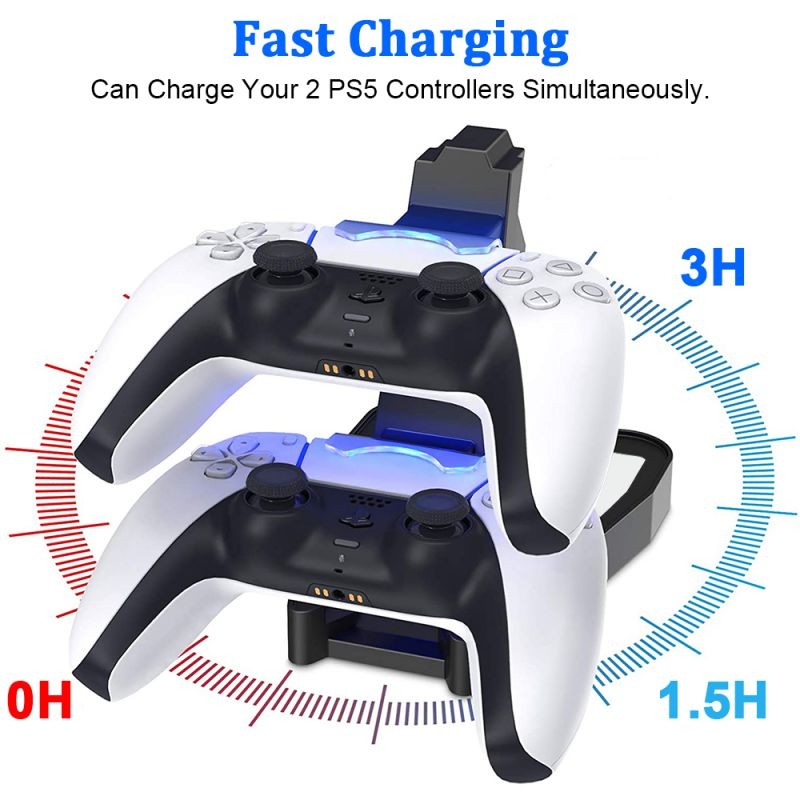 Charger for PS5 DualSense Wireless Controller, Charging Station with Dual USB C Ports & LED Indicator, Charger Stand Dock for Sony Playstation 5 Dualsense (Black)
