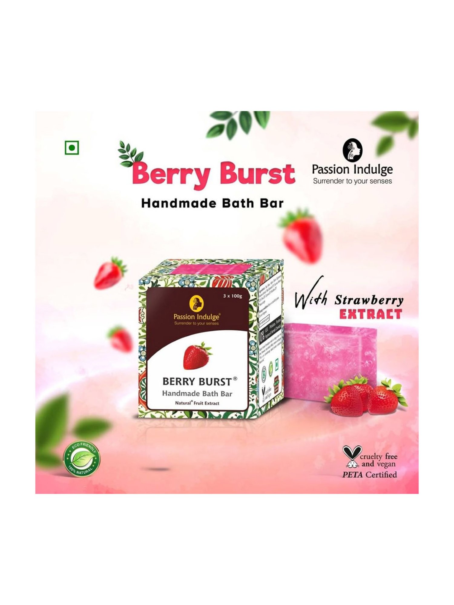 Passion Indulge Natural Handmade Bath Bar Soap Berry Burst - 300 gm (Pack of 3)