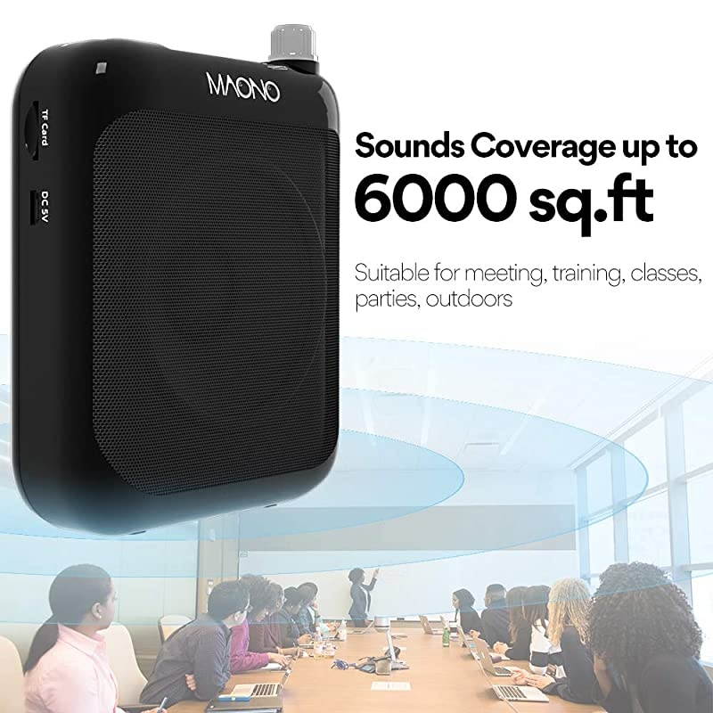 Portable Voice Amplifier  Lightweight Cardioid Rechargeable Wired Microphone with Waistband and LED Display, Support FM/MP3/TF card for Teachers, Tour Guides, Coaches, Training, Promotion, AU-C01