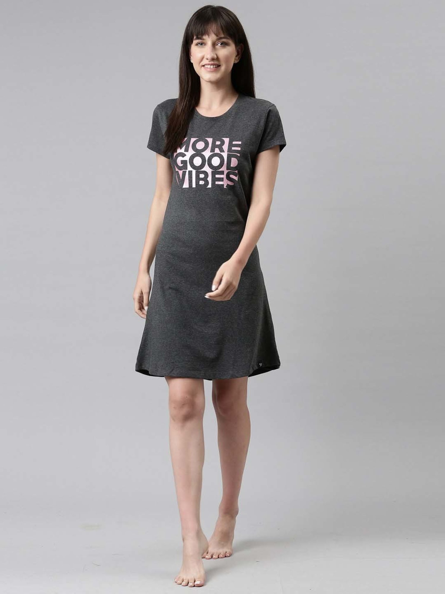 TWIN BIRDS Grey Printed Sleep Tee