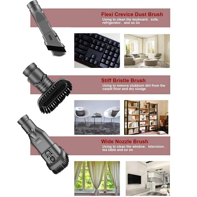 Vacuum Cleaner Accessories Cleaning Brush Head Tools Kit for Dyson V6 V7 V8 DC33 35 44 DC58 Compatible Washable Reusable