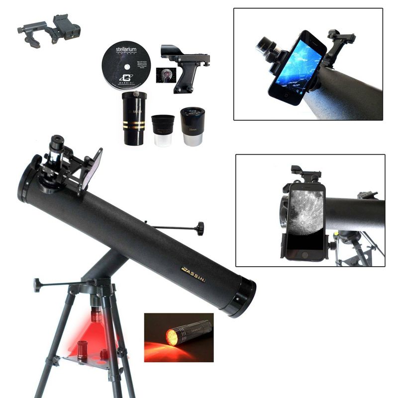 Cassini C-SS80 800mm x 80mm Astronomical Reflector Telescope with Smartphone Photo Adapter - Black