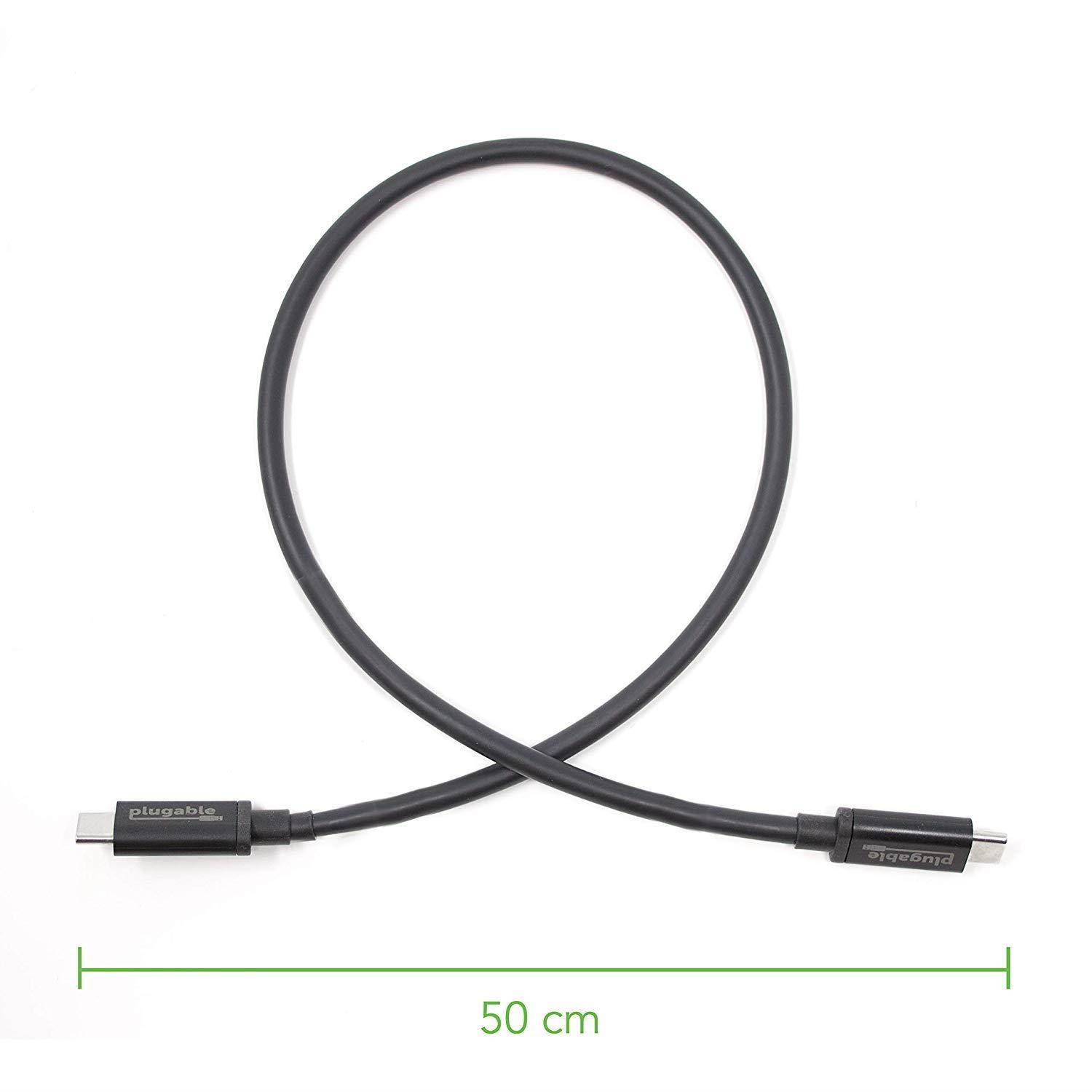 [Certified] Plugable Thunderbolt 3 40Gbps USB-C Cable (1.65'/0.5m, 3A/60W, Thunderbolt and USB Compatible)