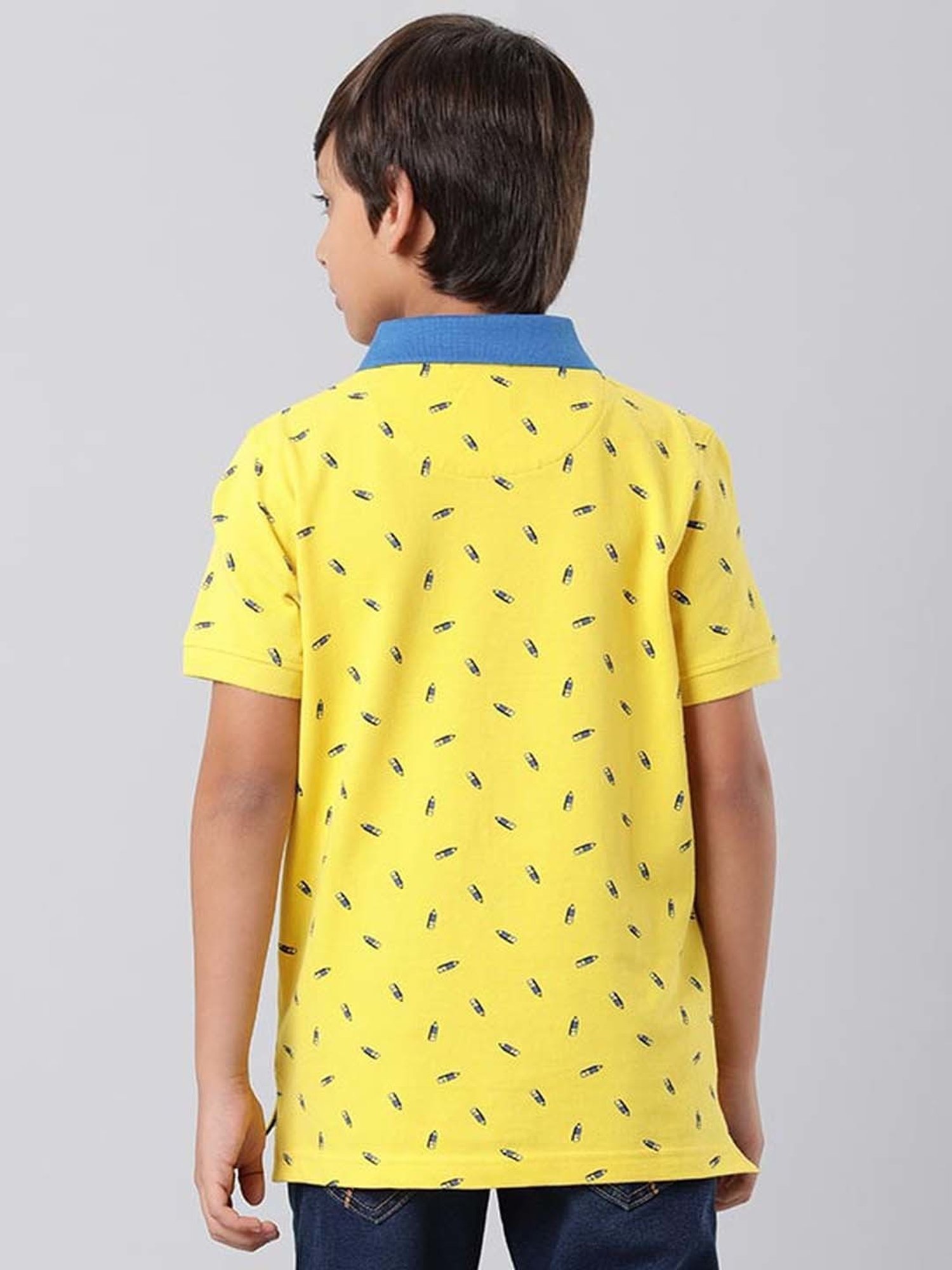 Indian Terrain Boys Yellow & Blue Cotton Printed Polo T-Shirt