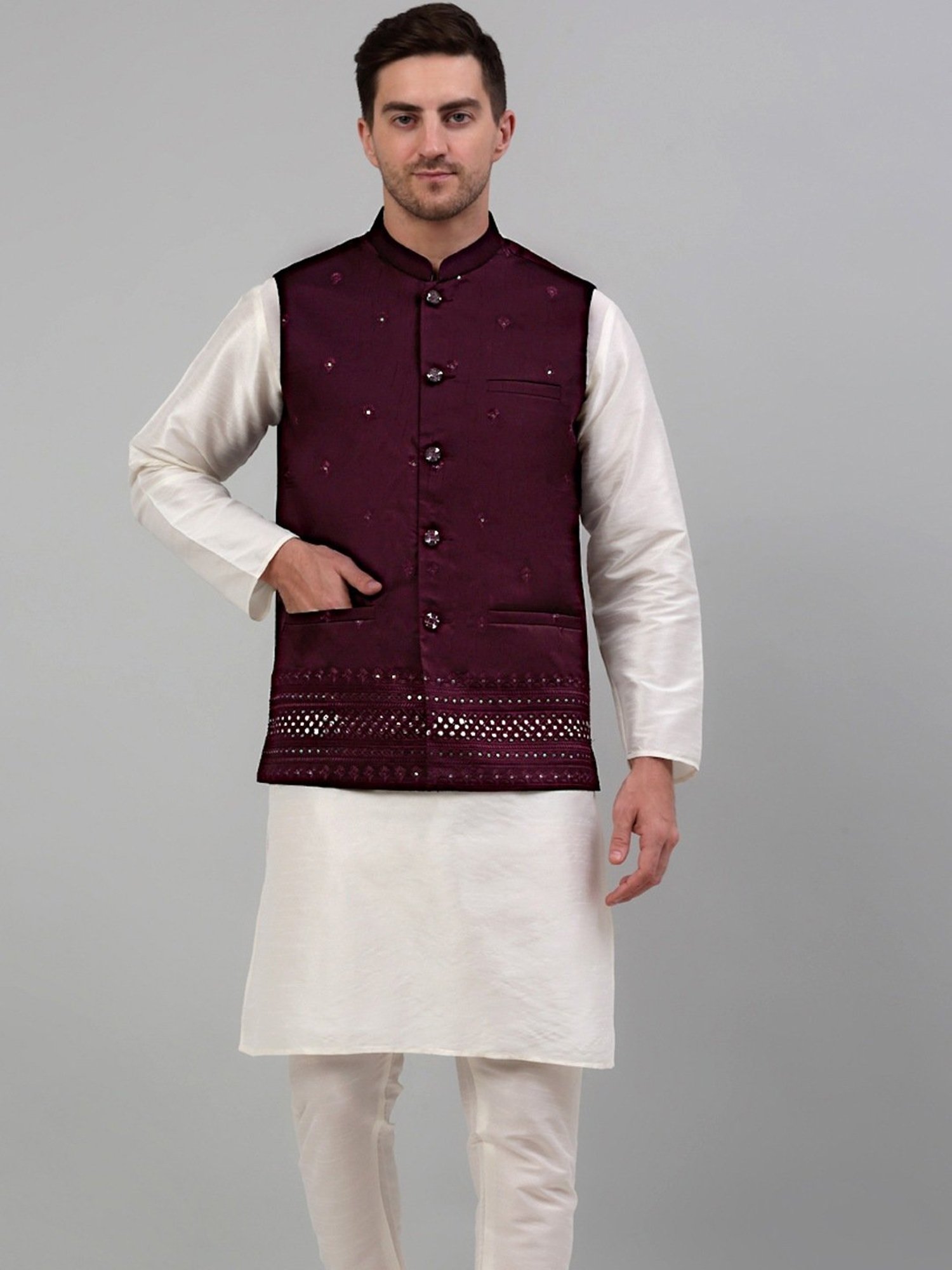 VASTRAMAY Teal Green Regular Fit Printed Nehru Jacket
