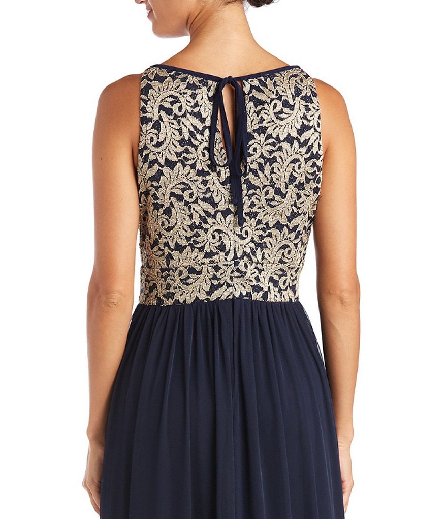 R & M Richards Sleeveless Glitter Lace Keyhole Halter Dress