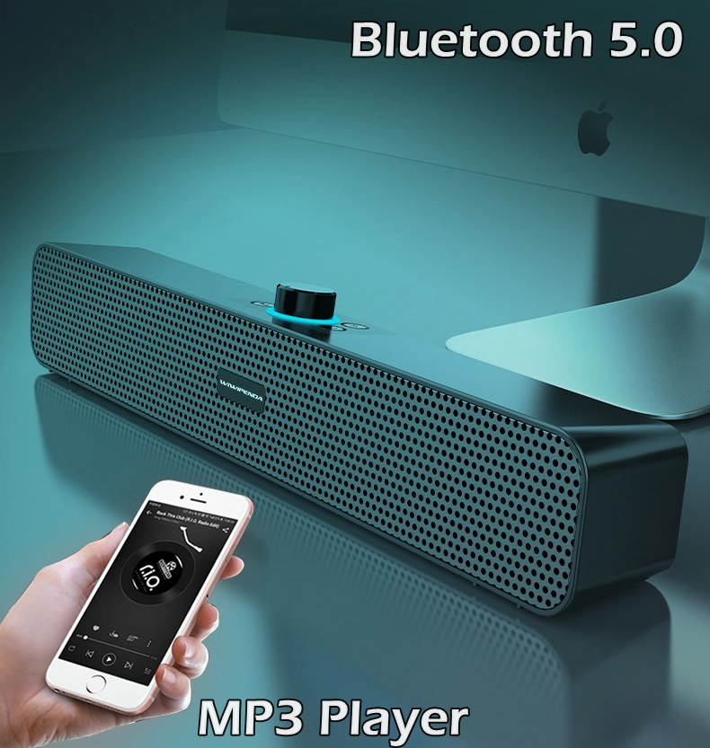 Bluetooth Computer Sound Bar, Home Theater System Wired and Wireless Soundbar Speaker, Bluetooth 5.0, 80dB, 1000mAh Baterry, Support TF Card/Wireless/AUX