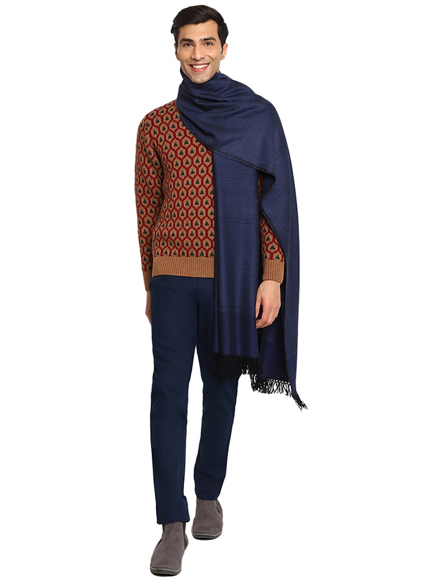 Fabindia Navy Self Design Shawl