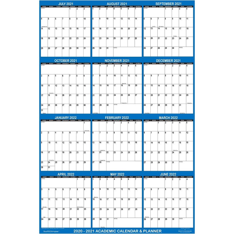 2021-22 Academic Wall Calendar Dry Erase 24"x36" Navy - SwiftGlimpse