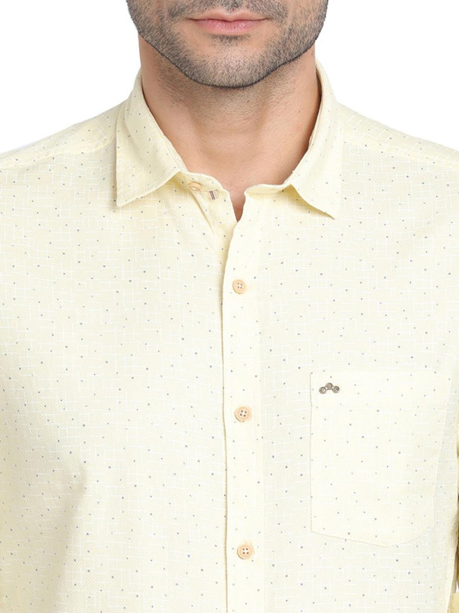 Turtle Yellow Cotton Slim Fit Printed Shirt
