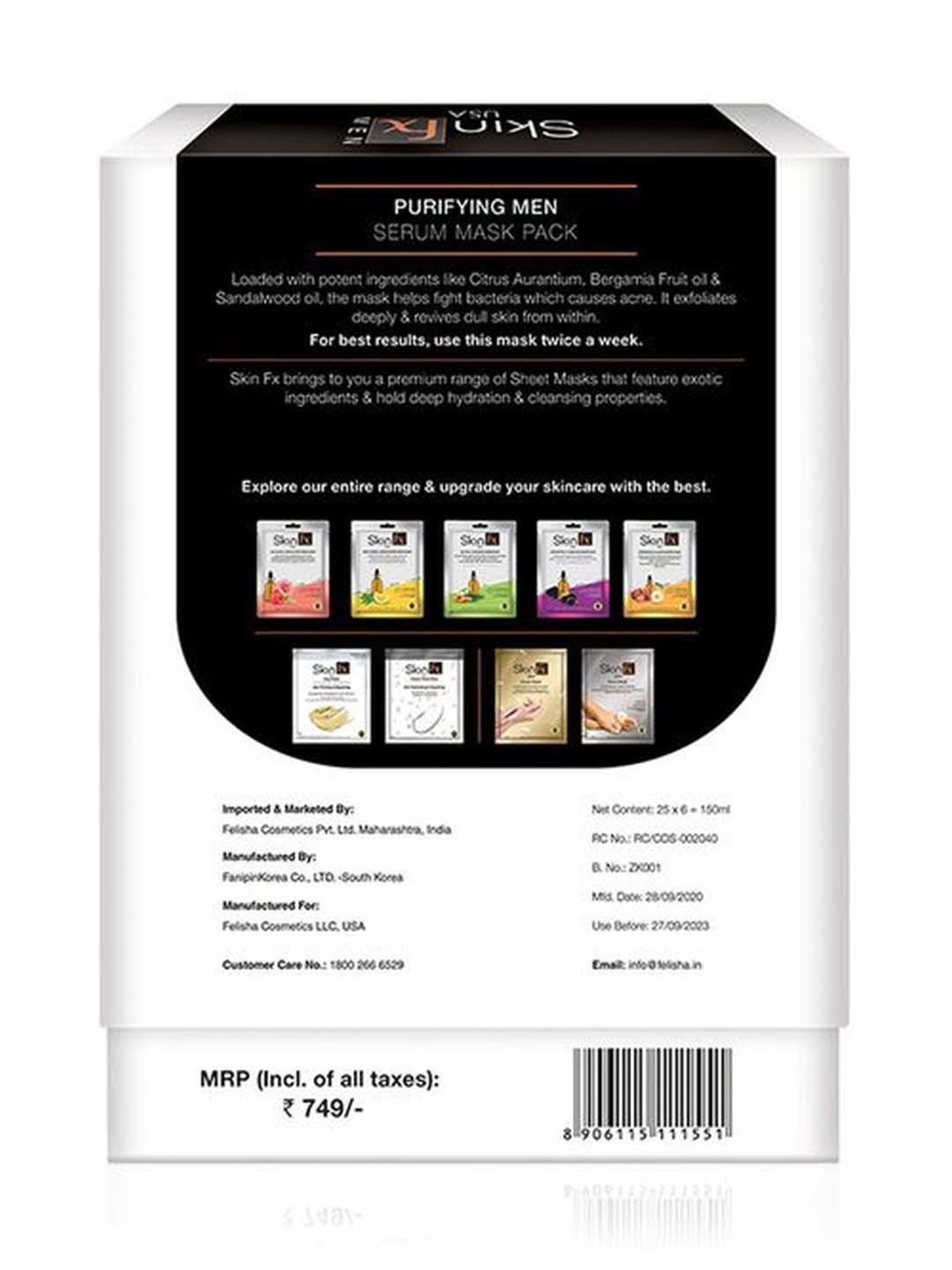 Skin Fx Purifying Men Serum Mask Combo - Pack of 6