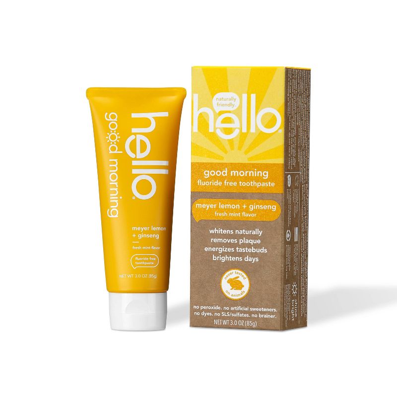 hello Good Morning Fluoride Free Toothpaste - Natural Meyer Lemon + Fresh Mint Vegan & SLS Free - 3oz