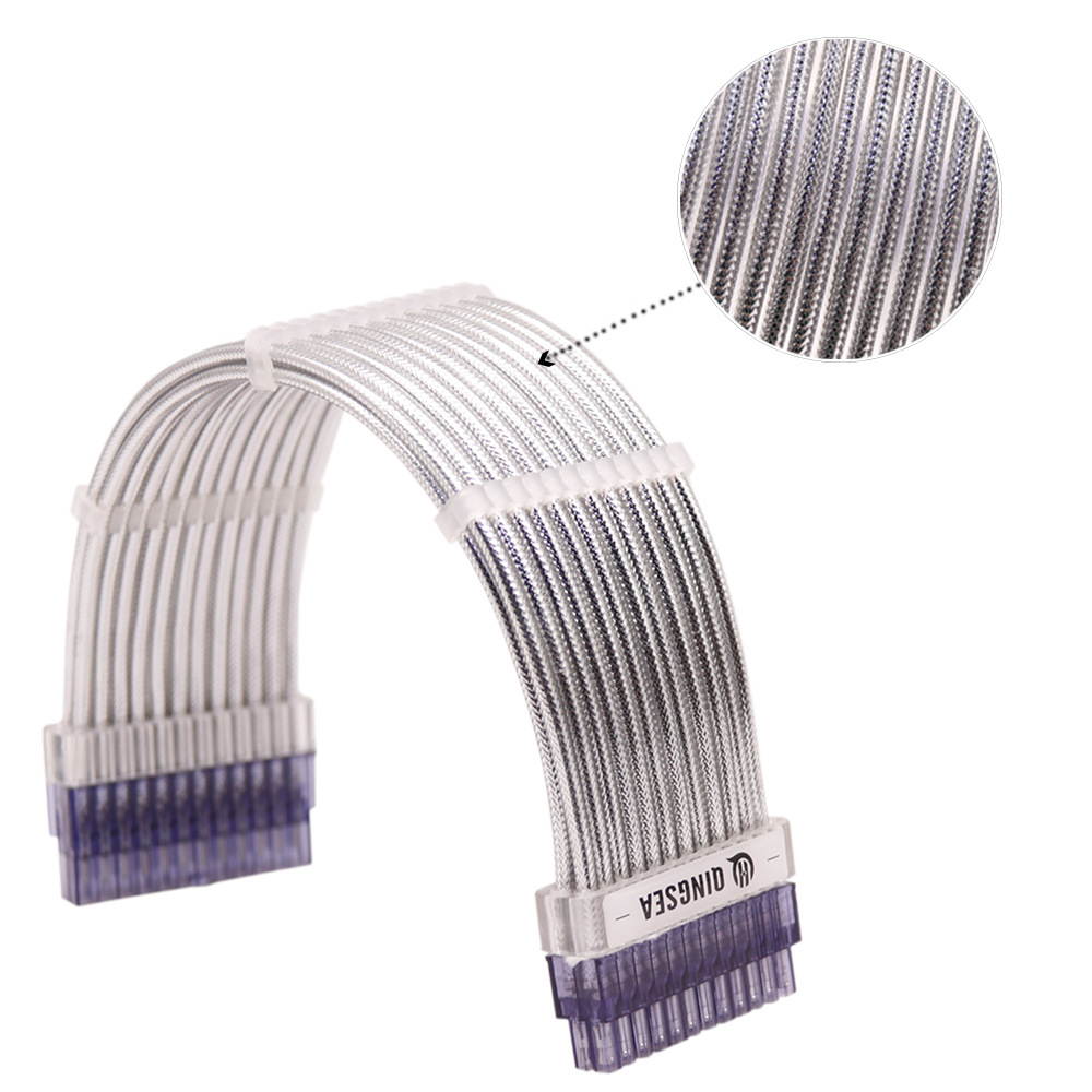 ALAMENGDA 6-in-1 24-pin Motherboard ATX Computer Power Extension Cables Silver-Plated Reflective Light Cables, Silver Suit 300mm/0.98foot