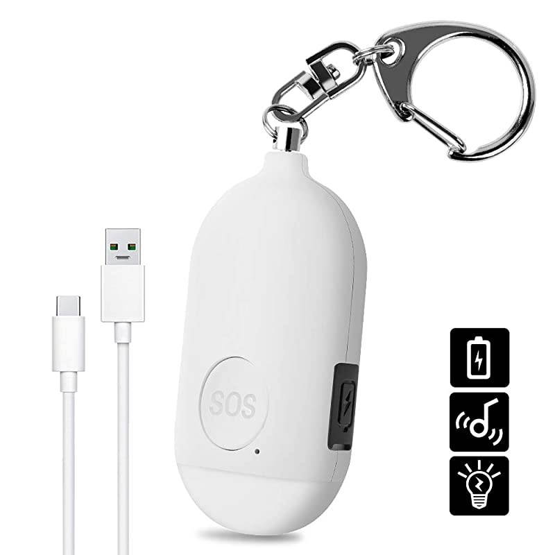 Personal Alarm Safe Sound 130dB USB Rechargeable Emergency Self Defense Keychain Siren Security Alarms Safety Devices for Women Kids Elderly with SOS Alert Panic Button LED Flashlight