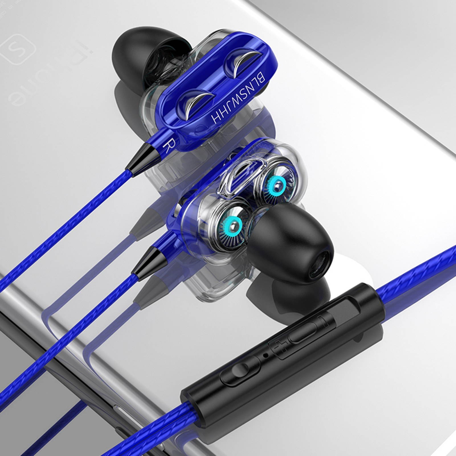 A4 Wired Earphone Dual Driver 3.5mm Port Bass Stereo In-Ear Sports Waterproof Earphone (Four-loudspeaker version)