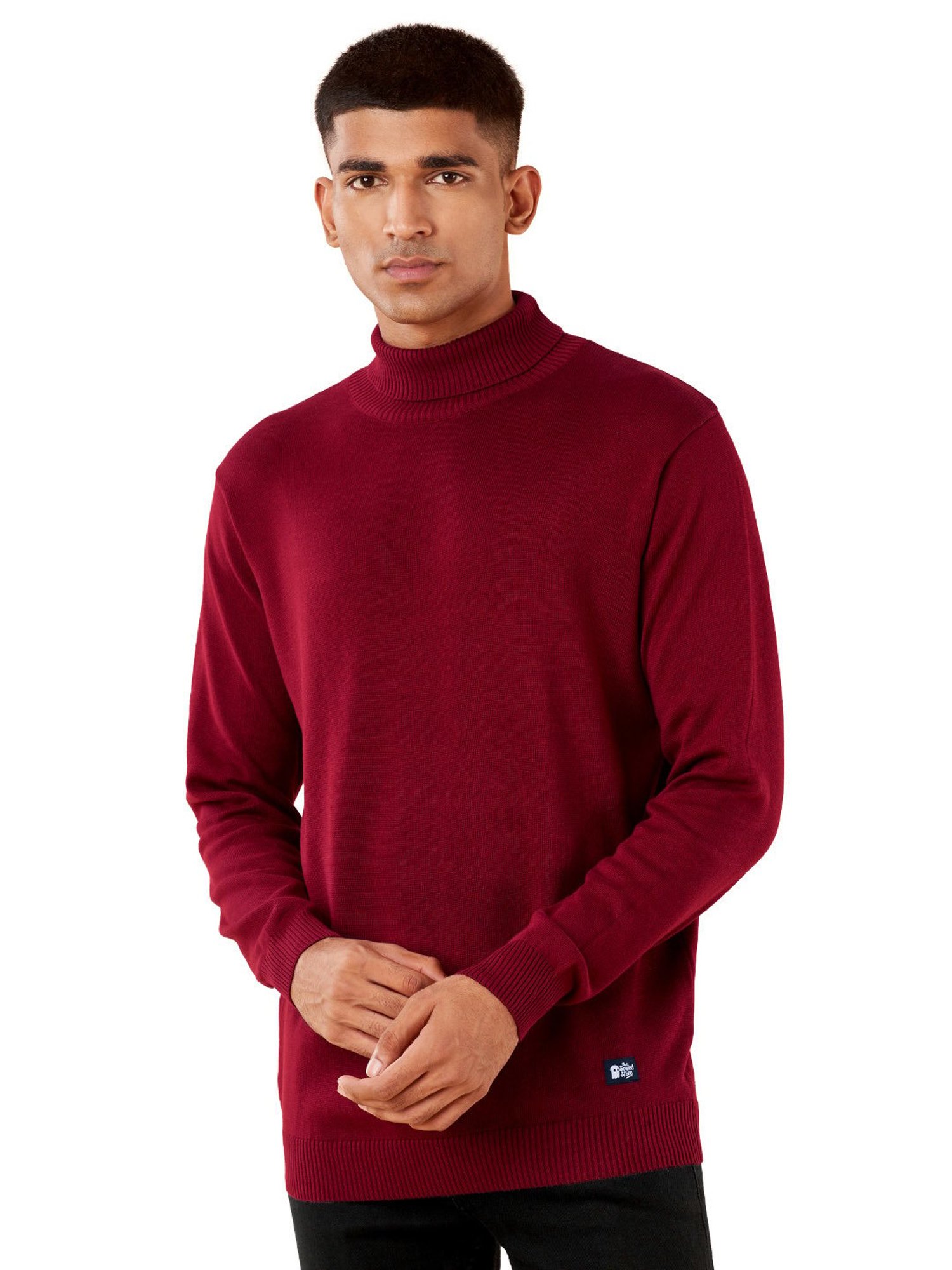 The Souled Store Maroon Regular Fit High Neck Sweater