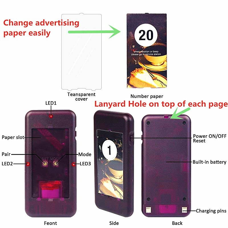 T111 Social Distancing Buzzer,ID Set,Vibration,Restaurant Calling System,20 Call Coaster Pagers for Food Truck,Church,Hospital,Clinic