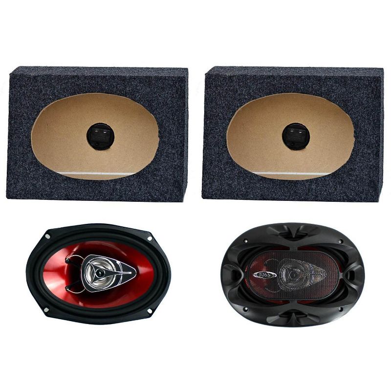 2) Boss CH6920 6"x9" 2-Way 350W Car Speakers + 2) QTW6X9 Angled 6x9" Speaker Box