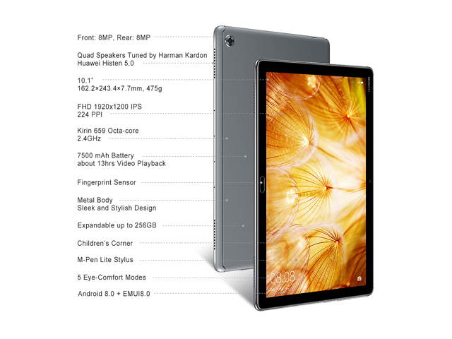 HUAWEI MediaPad M5 Lite Tablet, 10.1" Full HD Display, 3 GB RAM + 32 GB ROM, Android 8.0, Octa-Core Processor, Space Gray - Bach2-W19C 53010FBP