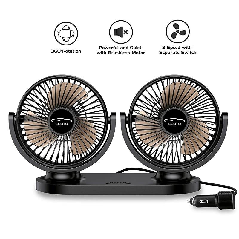 Dual Head Car Fans Cigarette Lighter 12V/24V Fan Electric 3 Speed Car Cooling Fan 360 Degree Rotatable Car Fan for Car SUV RV Boat Auto Vehicles(5 Inches)