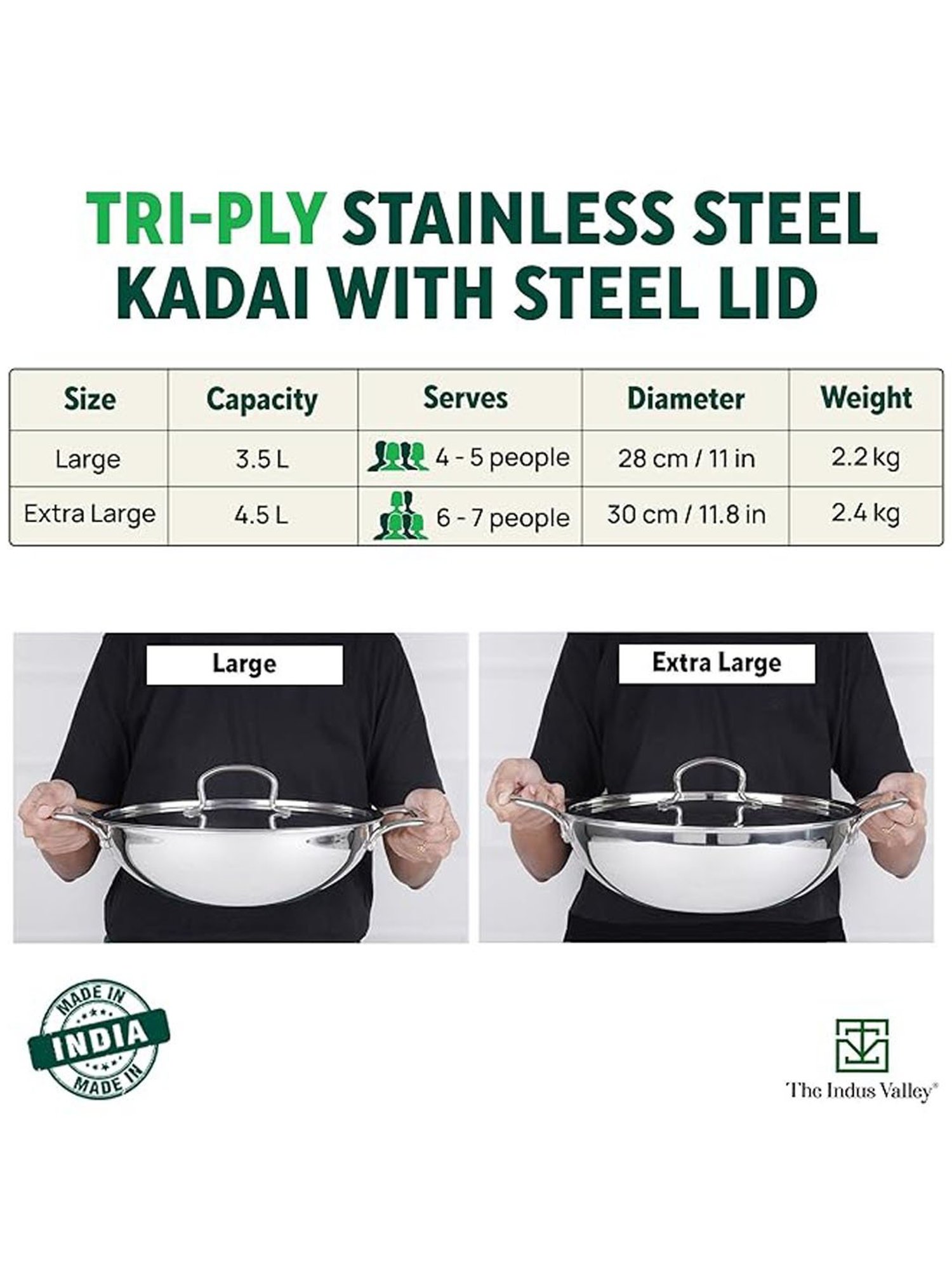 The Indus Valley Silver Triply Stainless Steel Kadai