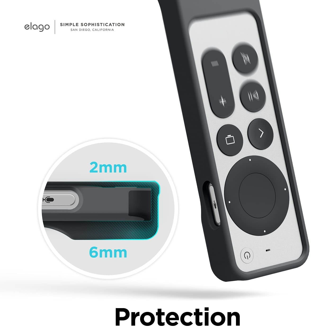 elago R1 Case Compatible with 2021 Apple TV Siri Remote - Magnet Technology, Lanyard Included, Great Grip, Heavy Shock Absorption, Drop Protection, Full Access to All Functions [Black]