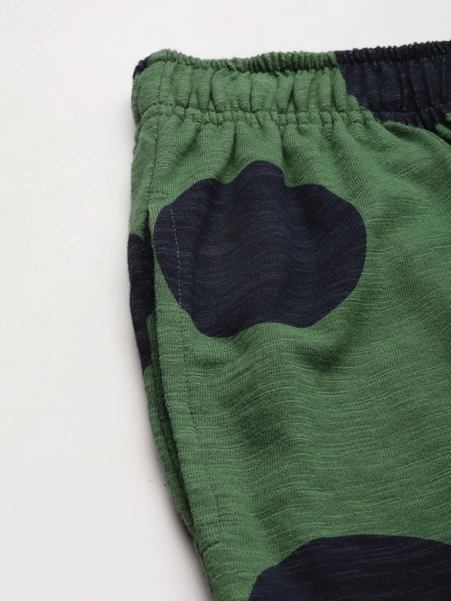 Clt.s Green Cotton Polka Dots Kurti Pyjama Set