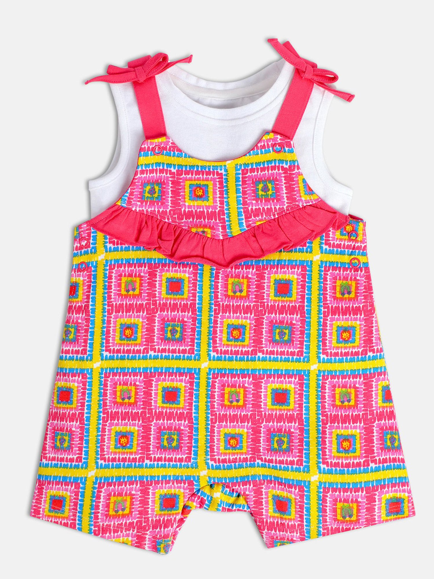 MINIKLUB Kids Pink & White Printed Top with Dungaree