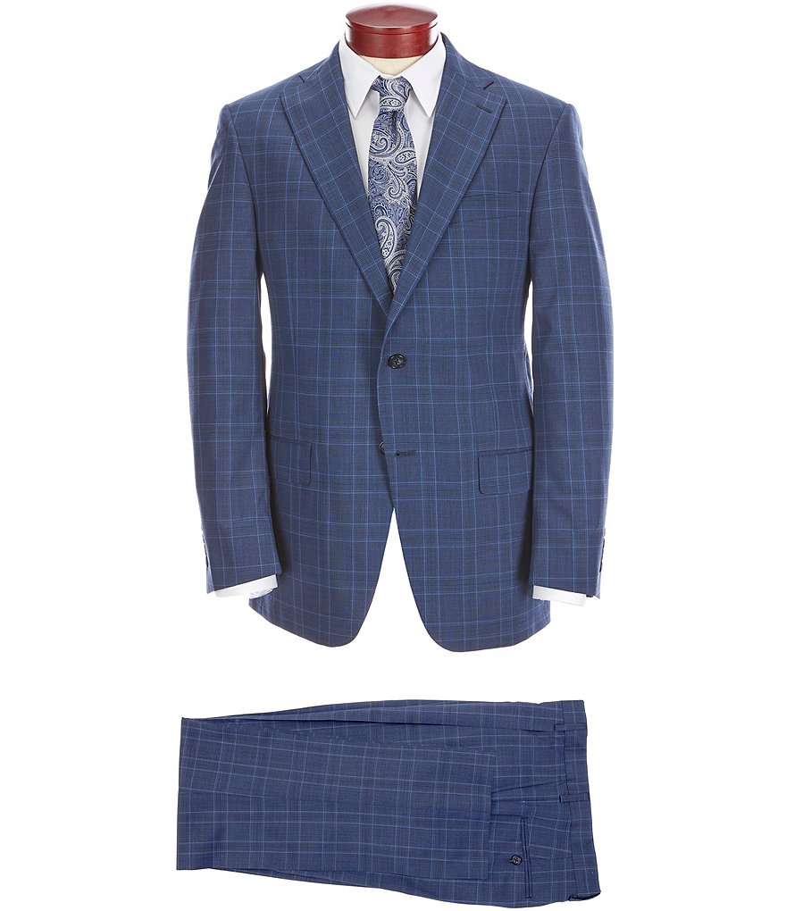Hart Schaffner Marx Classic Fit Blue Plaid Wool Suit