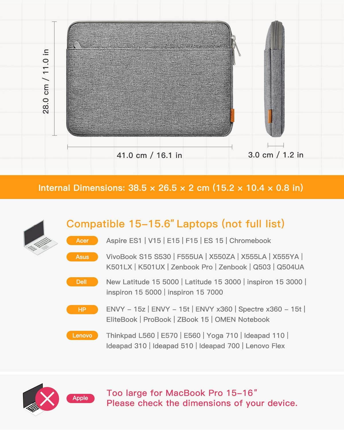 Inateck 15-15.6 Inch Laptop Sleeve Case Bag with Accessory Pouch