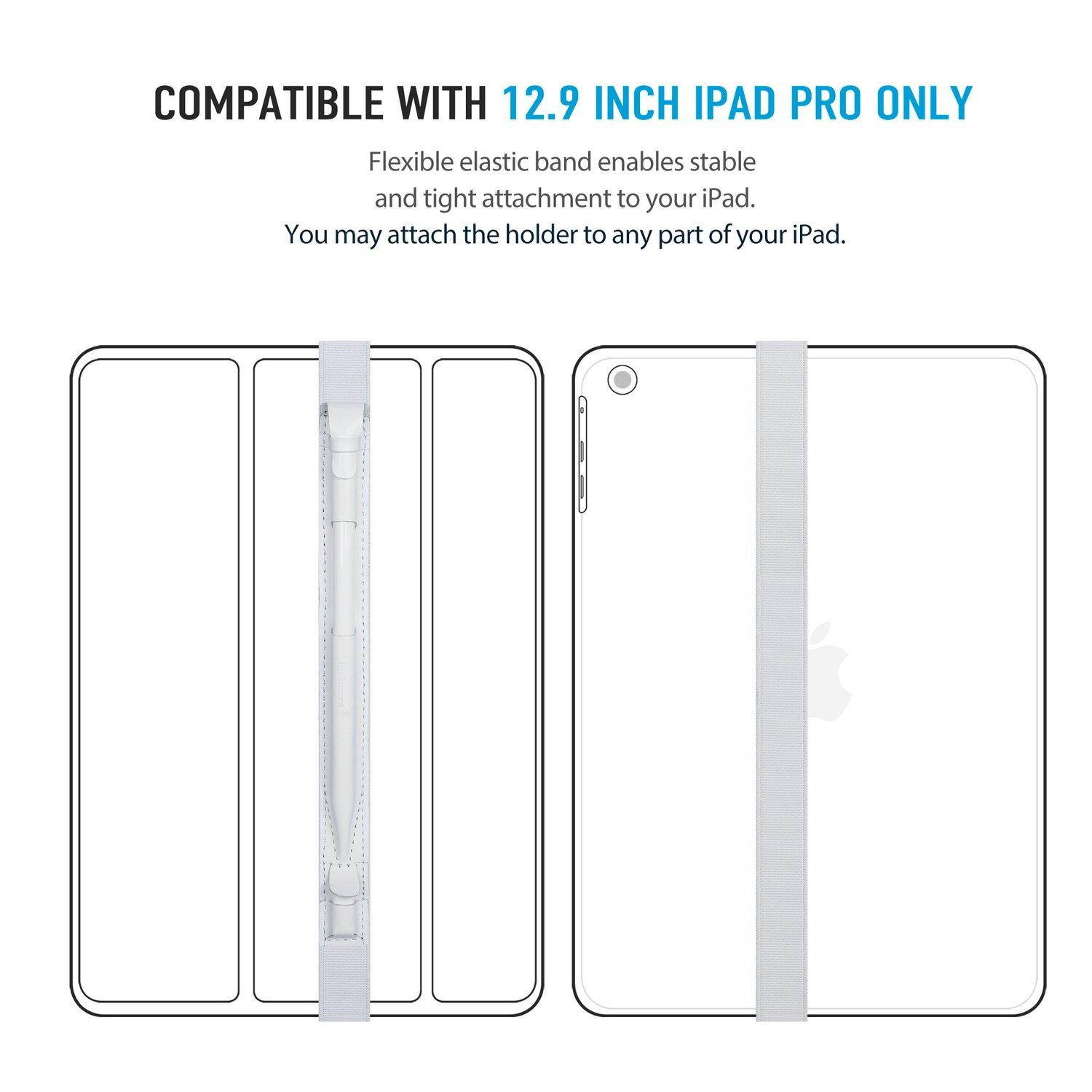 Fullmosa 4 Colors for Apple Pencil Holder, Genuine Litchi Texture Leather Apple Pencil Sleeve with USB pocket Handmade Compatible with iPad Pro 12.9" Cases, White