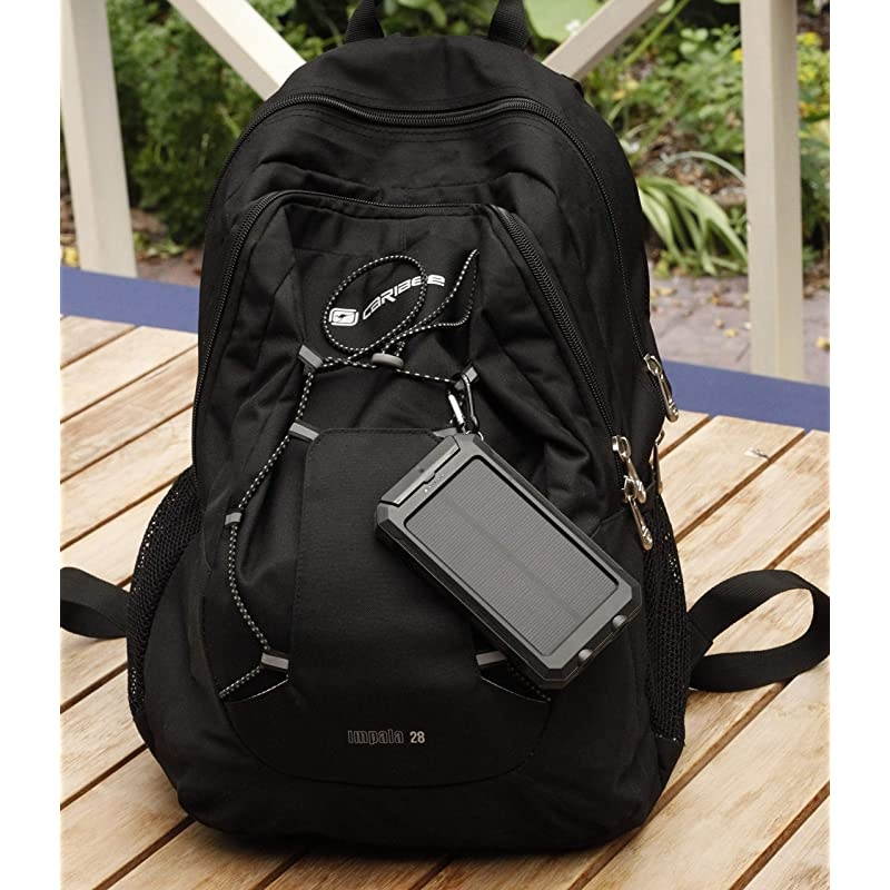 Portable Phone Charger by ALF Powerful 10000mAh Solar Charging Dual USB Bonus Safety 2 LED Lights Compass (Blue)