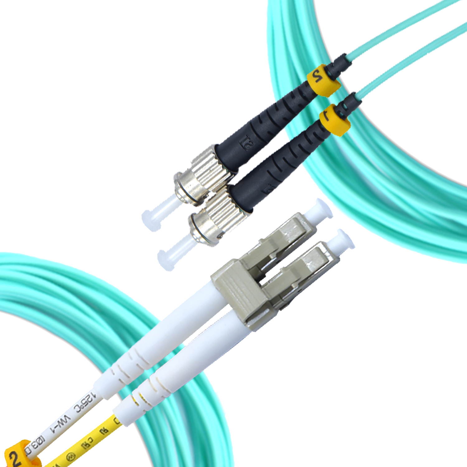 LC to ST OM4 Fiber Patch Cable Multimode Duplex - 1m (3.28ft) - 50/125 100Gb Aqua LC ST