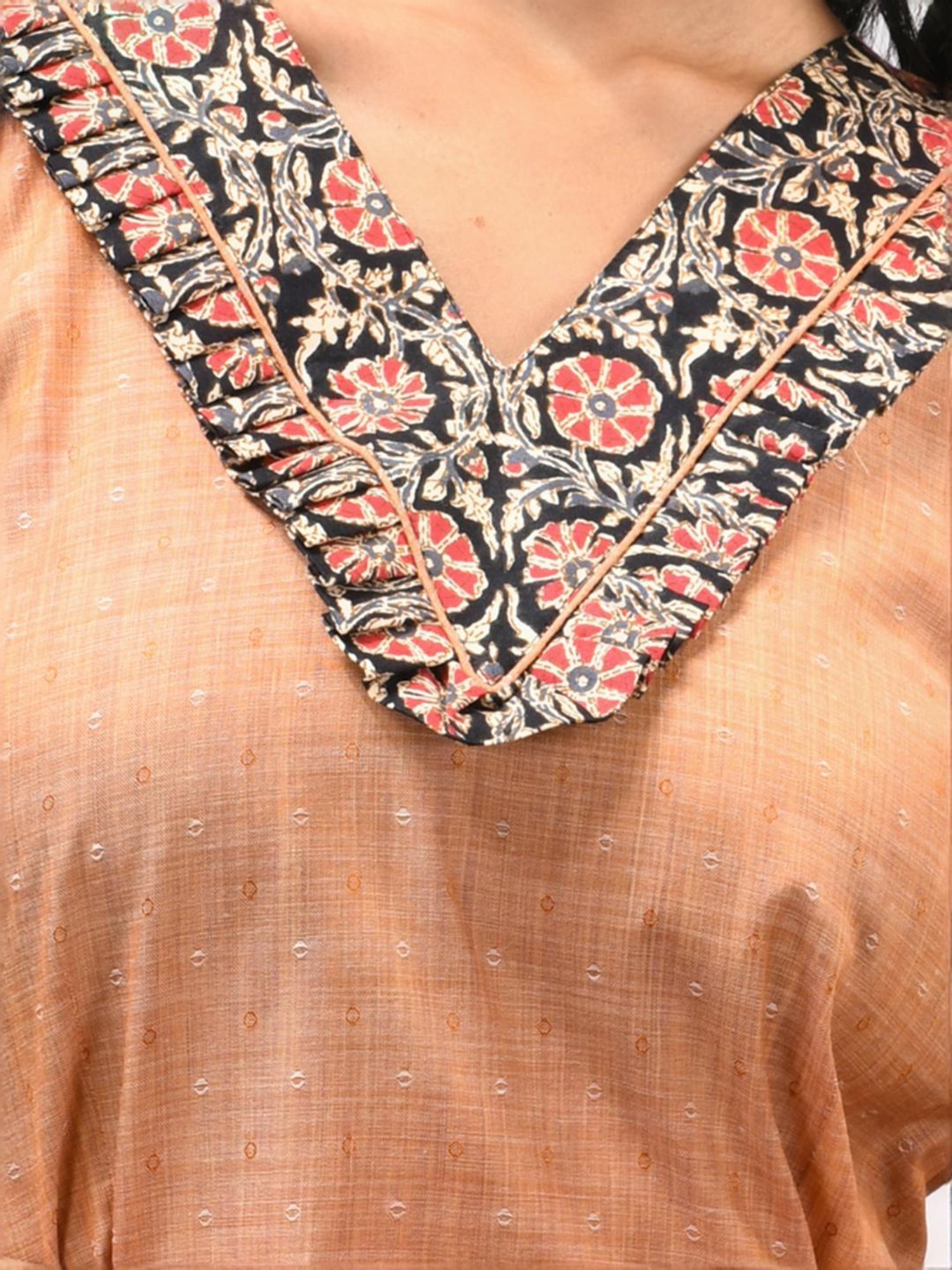 Charukriti Beige Cotton Floral Print A-Line Dress