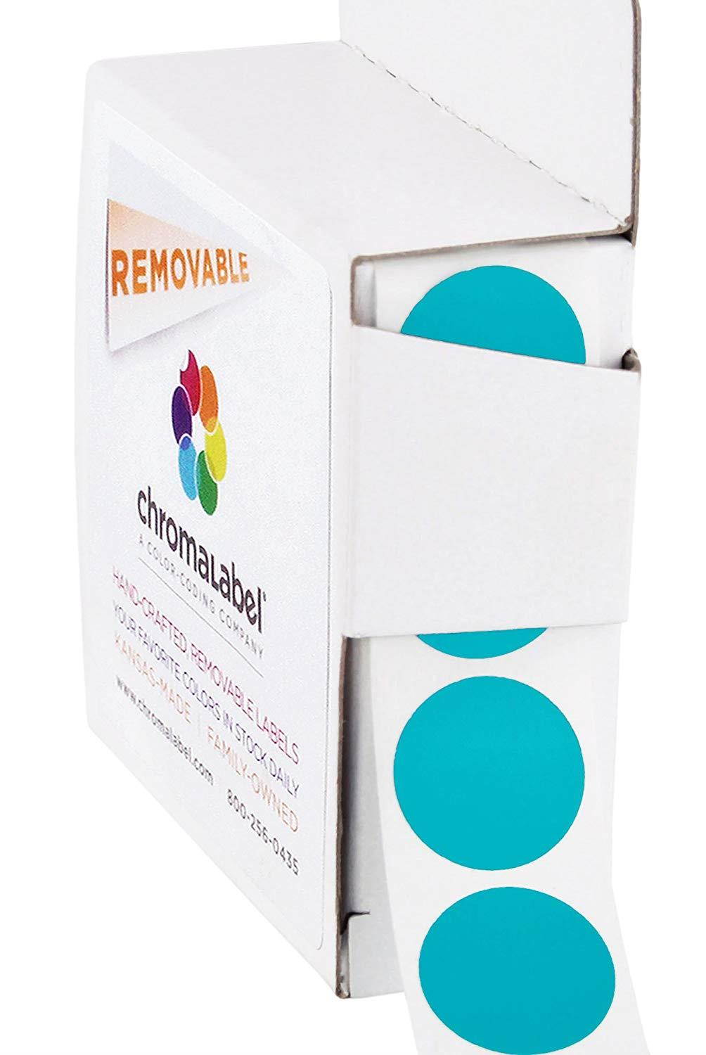 ChromaLabel 3/4 inch Removable Color-Code Dot Labels | 1,000/Dispenser Box (Teal)
