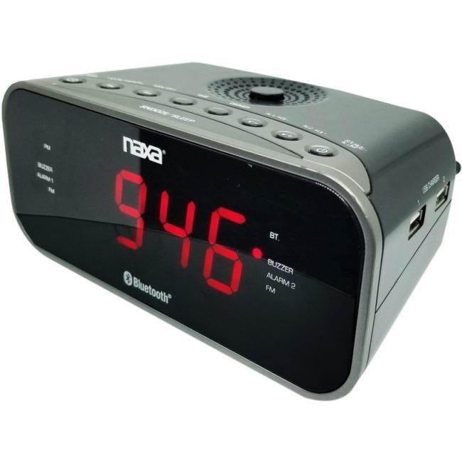 Naxa NRC-182 Bluetooth Dual Alarm Clock Radio With 2 Usb Charge Ports
