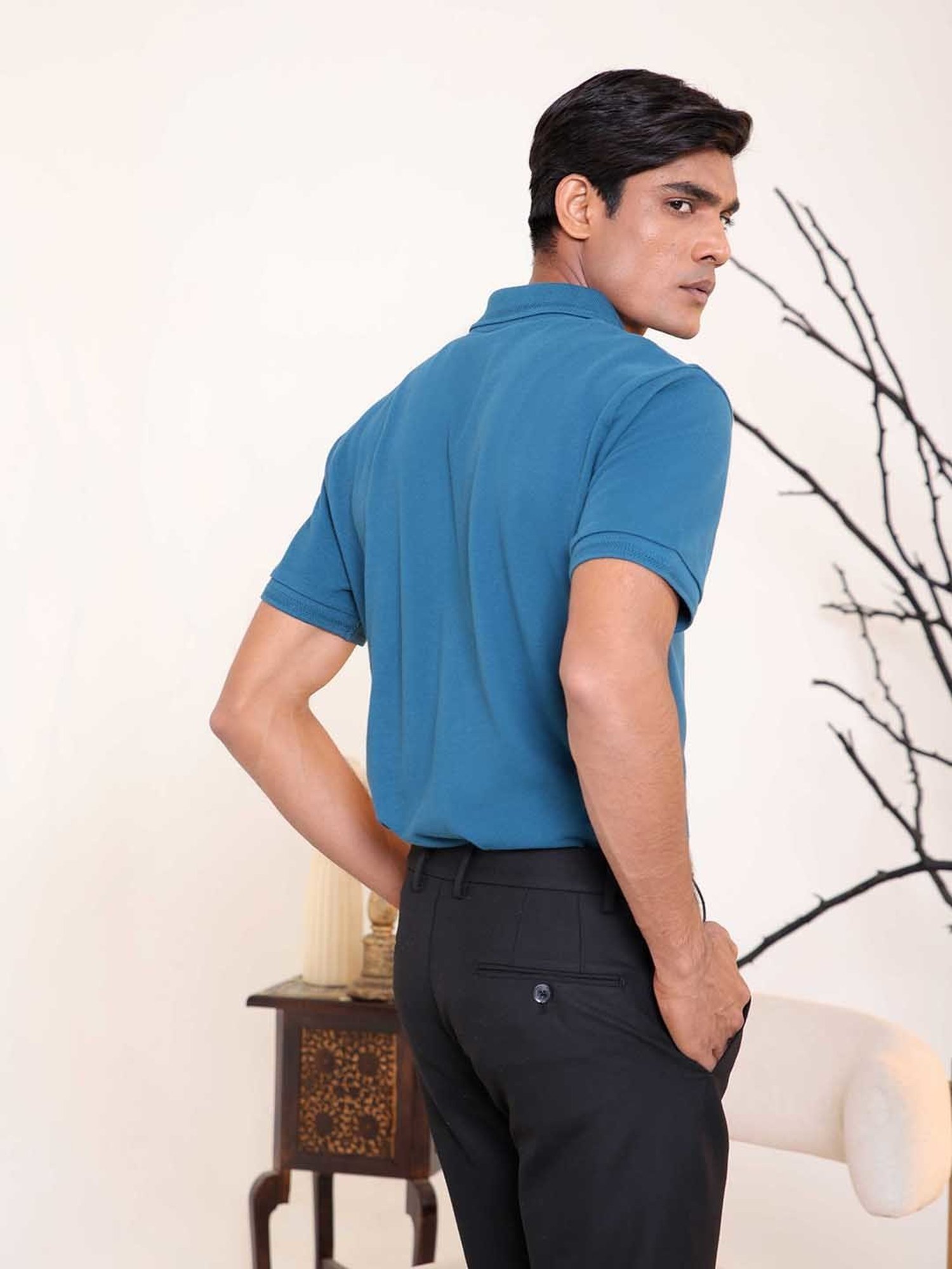 SUBTRACT Dark Teal Regular Fit Cotton Polo T-Shirt