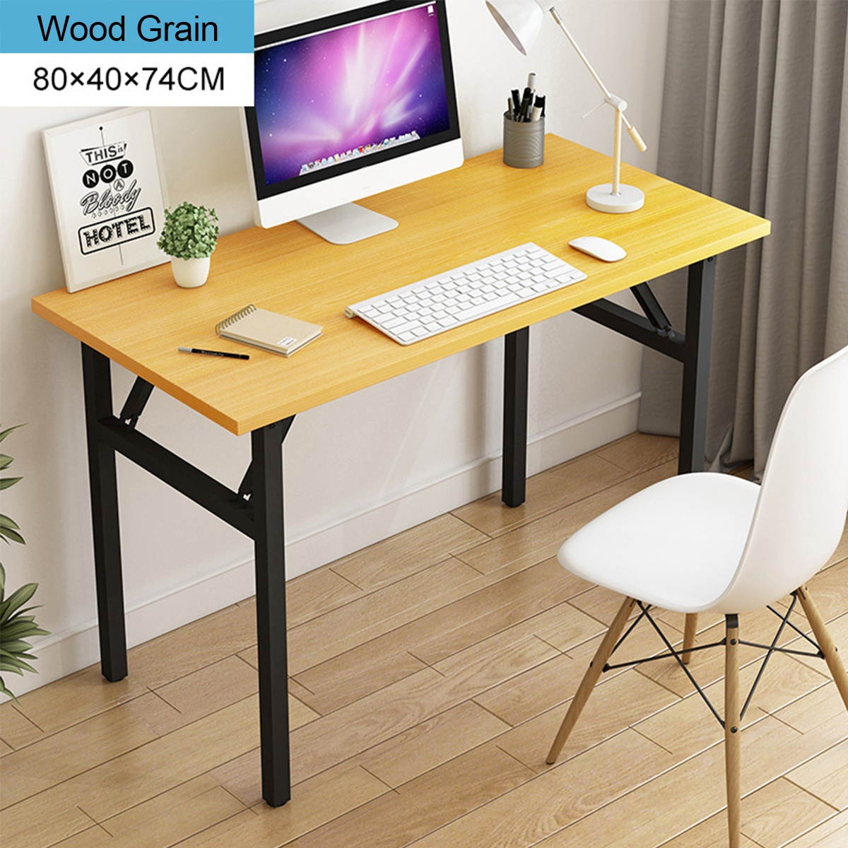 80*60cm Folding Strong Adsorption Adjusted Table Legs Height Steel Frame+ Board Macbook Desk for Home Office Studying Living room-Yellow
