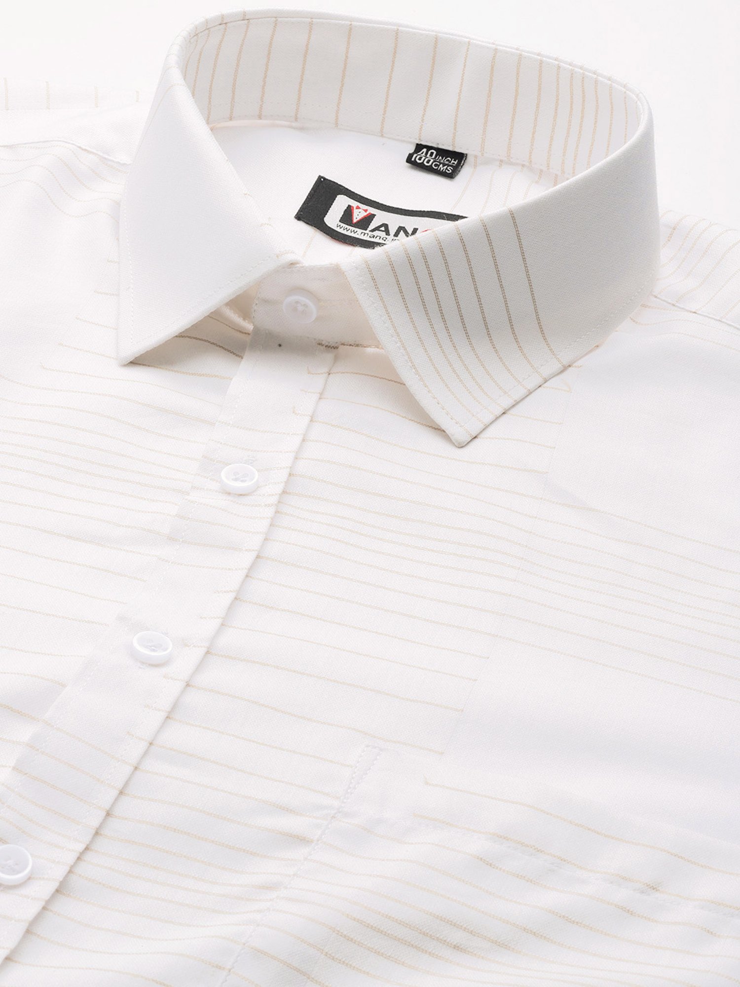 ManQ White & Beige Regular Fit Striped Shirt