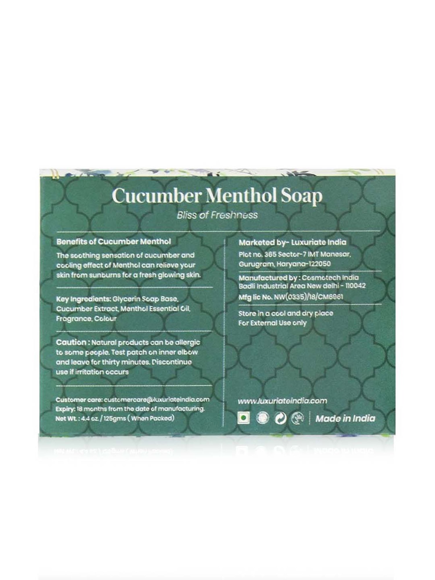 Luxuriate Cucumber and Menthol Soap Bar For Freshness - 125 gm