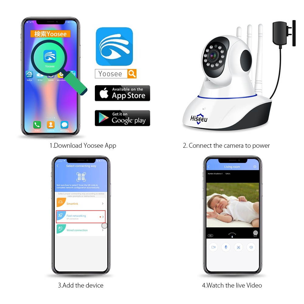 Hiseeu 1080P Wireless WIFI Pan Tilt HD IP Camera 2.0MP 1/2.7&rdquo; CMOS 3.6mm Lens Support PTZ Two-way Audio Night Vision Phone APP Control Motion Detection TF Card