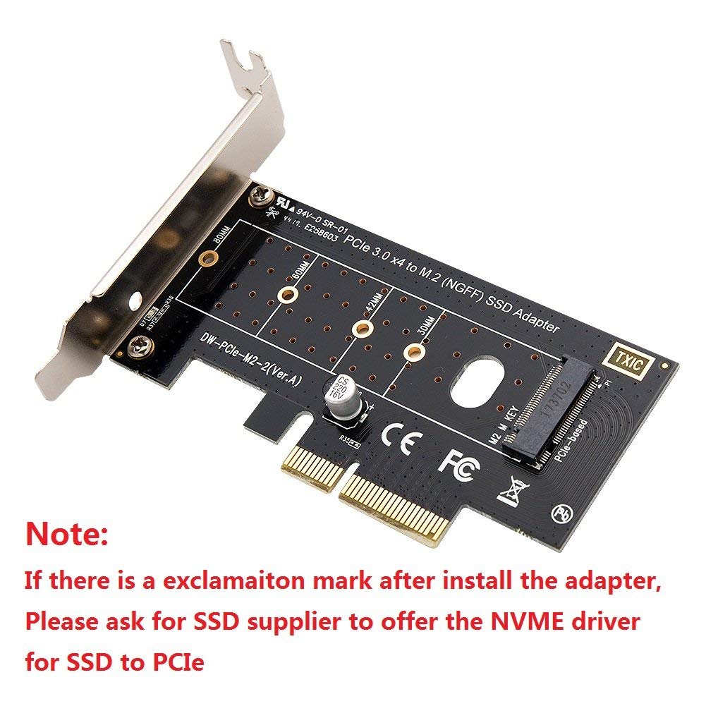 M.2 NVME PCIe Adapter NVME M.2 SSD to PCI Express 3.0 x4 Controller Expansion Card with Low Profile Bracket PCI-e to M2 NGFF Based M Key SSD Converter Desktop PC Support 2242 2260 2280