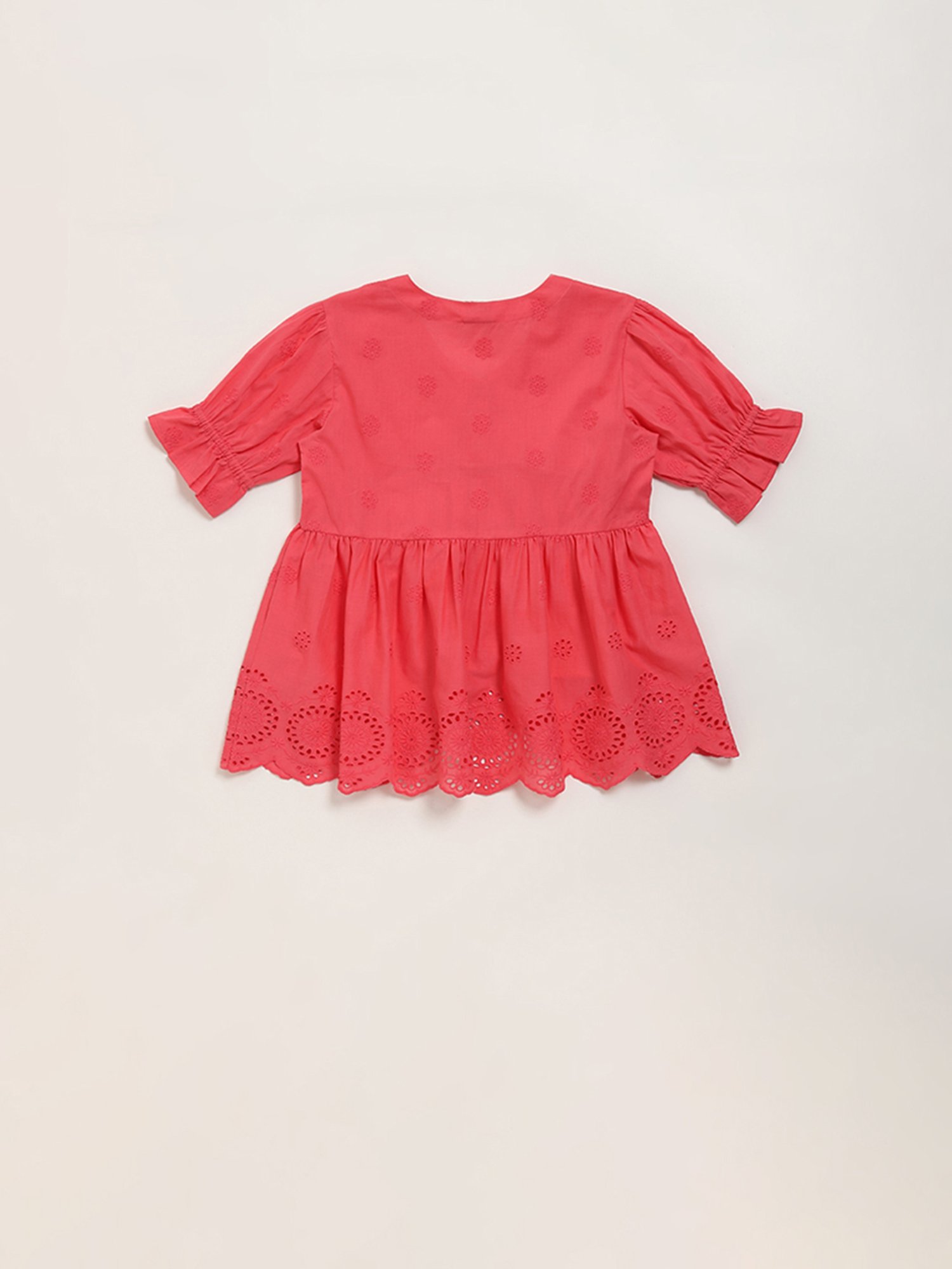 Utsa Kids by Westside Coral Schiffli Design Cotton Dress