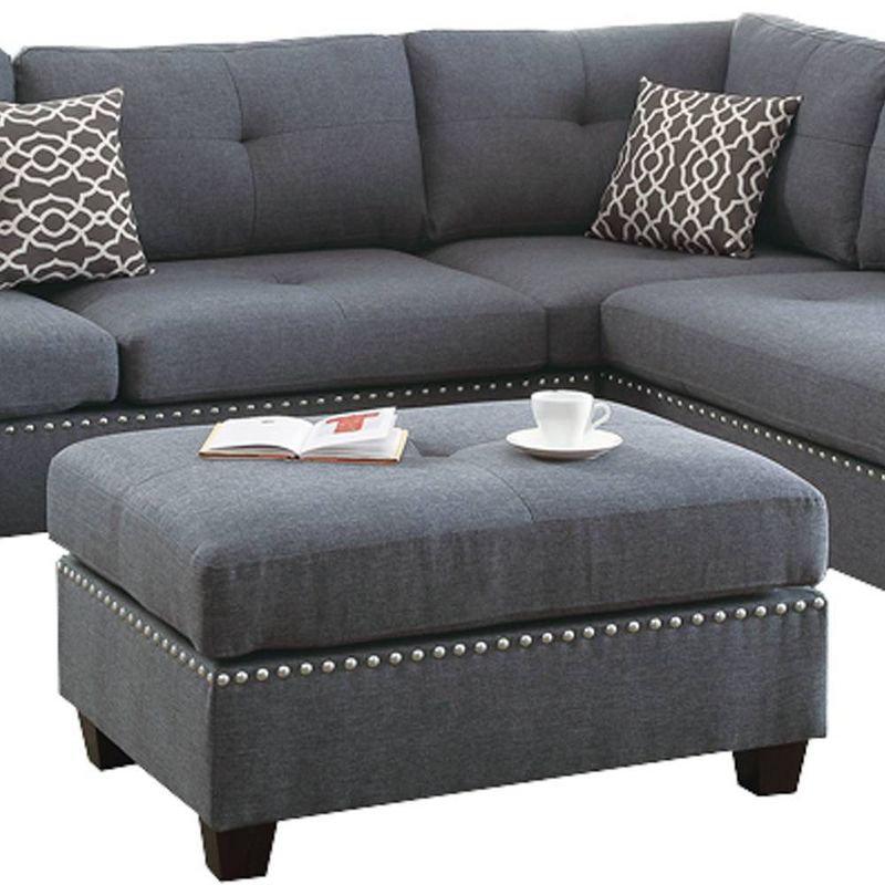 3pc Polyfiber Sectional Set with Nail Head Trim Blue/Gray - Benzara
