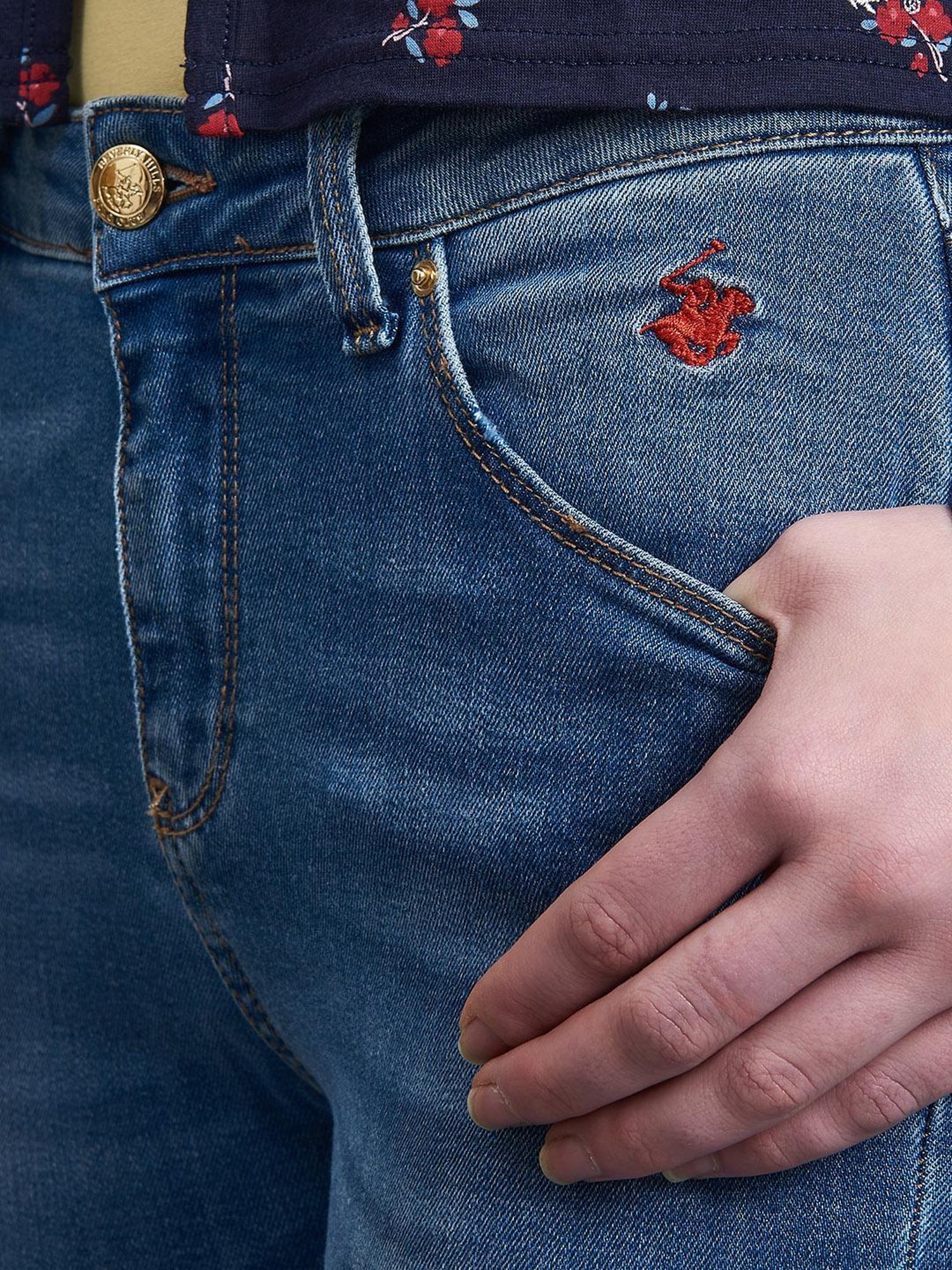 Beverly Hills Polo Club Navy Printed Shrug