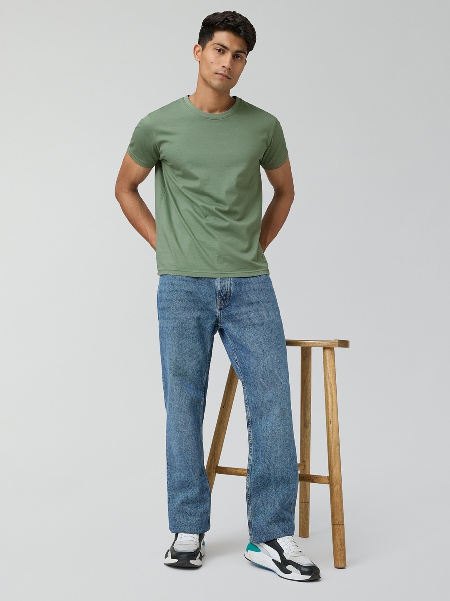 XYXX Sage Green Cotton Regular Fit Polo T-Shirt