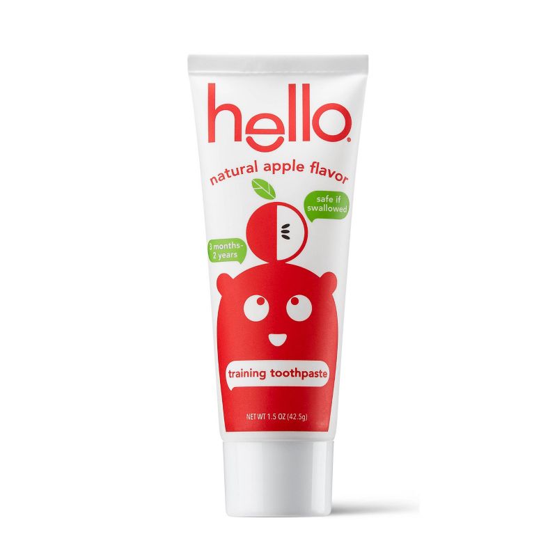 Hello Natural Apple Flavored Toothpaste and Toddler Toothbrush Bundle Fluoride & BPA Free - 1.5oz